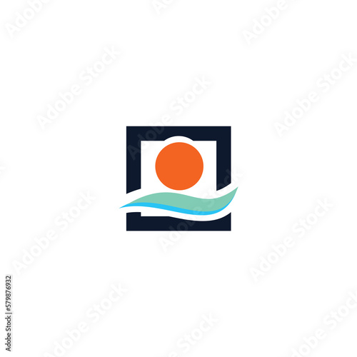 Abstract sea wave and sun logo design