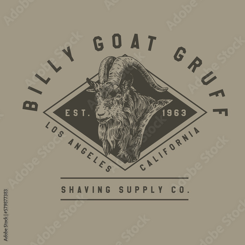 HAND DRAWN BILLY GOAT LOGO SHAVING HIPSTER ANIMAL WILDLIFE LOGO ILLUSTRATION VINTAGE TSHIRT TEE PRINT FOR APPAREL MERCHANDISE