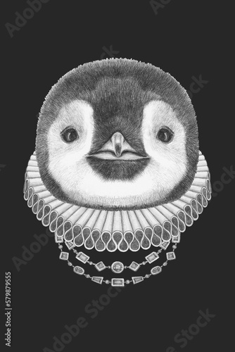 Obraz na płótnie Portrat of Penguin with Elizabethan Collar