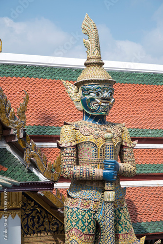 Demon Guardian at Wat Phra Kaew Temple of the Emerald Buddha Bangkok photo
