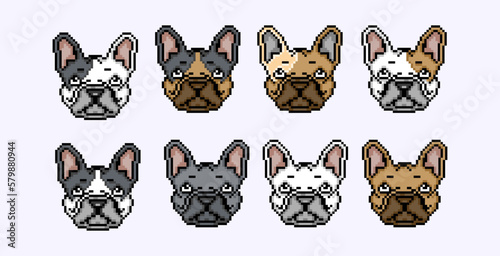 set of dog heads pixel art, vector of several models of dog heads.