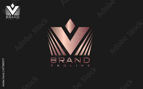  v letter luxury boutique stylish majestic logo rose color design