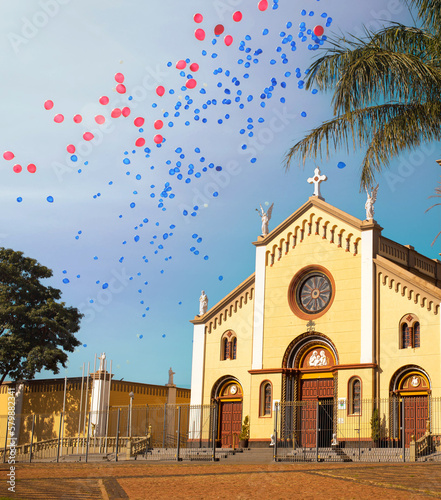 Uberaba, Triângulo Mineiro, Minas Gerais, Brazil. Oct 25, 2022. Panoramic view of Church know as Santuário de Nossa Senhora D'Abadia, in Uberaba city.	 photo