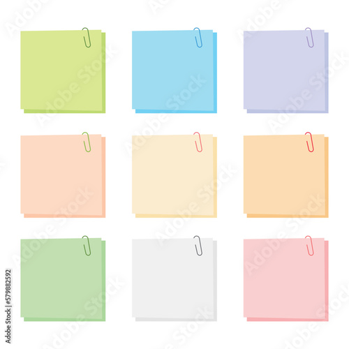 Colorful memo vector illustration on white background. Memo note can stick to desk as reminders and notebooks or other things. School or office supplies and stationery.