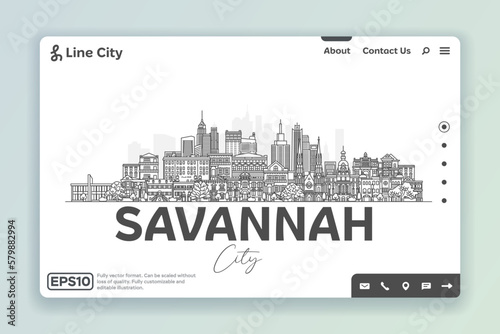 Savannah, Georgia, USA architecture line skyline illustration. Linear vector cityscape with famous landmarks, city sights, design icons. Landscape with editable strokes.