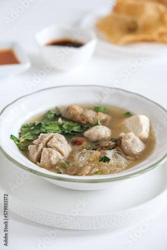 bakso malang is a traditional food Indonesia made from meatball, tofu, fried dumpings, rice noodle and beef soup