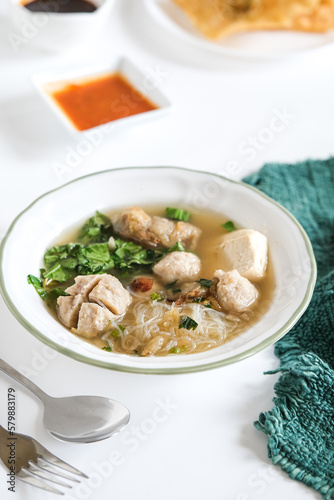 bakso malang is a traditional food Indonesia made from meatball, tofu, fried dumpings, rice noodle and beef soup