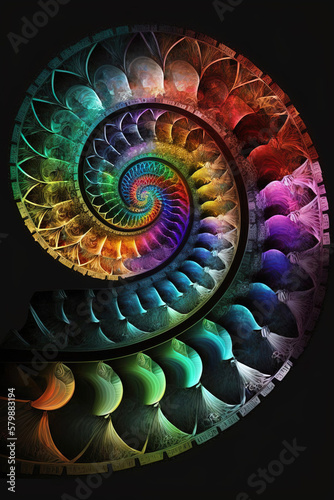 Colourful spiral fractal graphic Fibonacci sequence design  ai generative