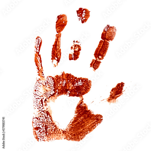 Bloody palm print isolated on transparent background. Thriller concept.