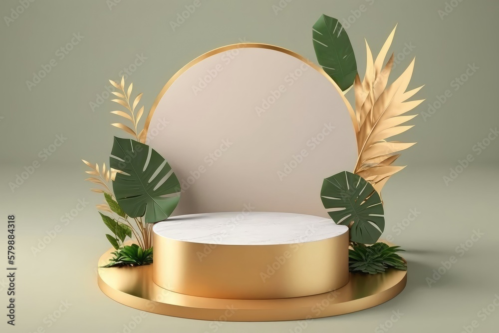 Tropical luxury podium for product presentation, cosmetics pedestal, abstract background. Generative AI Tropical luxury podium for product presentation, cosmetics pedestal, abstract background. Generative AI