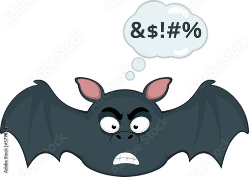 vector cartoon character illustration of a bat vampire animal, with an angry expression, with a thought cloud and an insult text
