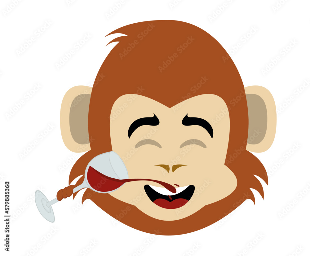 vector illustration monkey cartoon face drinking a glass of wine vector illustration monkey cartoon face drinking a glass of wine