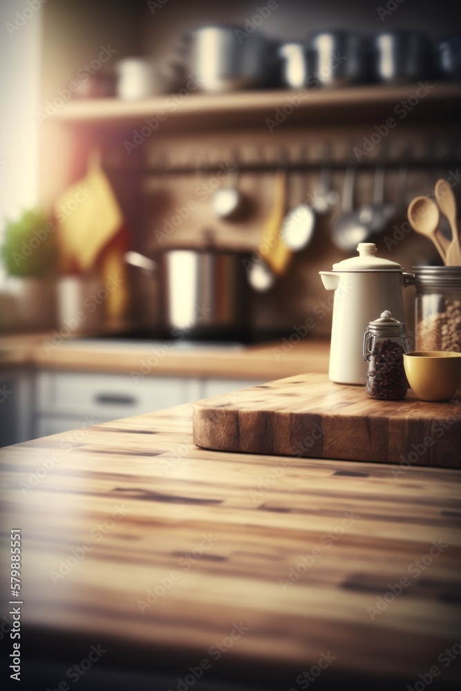 An empty table in the kitchen with a blurry background can create a simple and elegant ambiance in your home, GENERATIVE AI