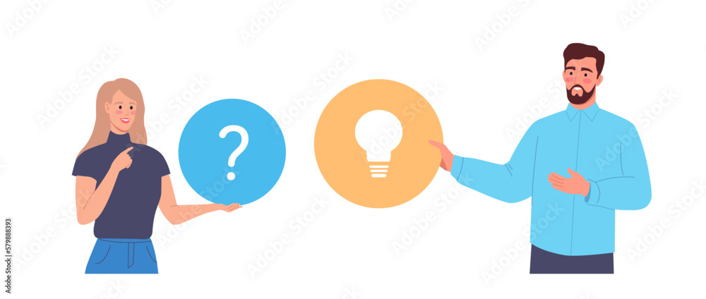 A young woman asks a question and a young man offers an idea for a solution