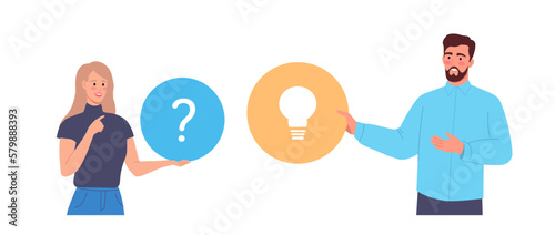 A young woman asks a question and a young man offers an idea for a solution