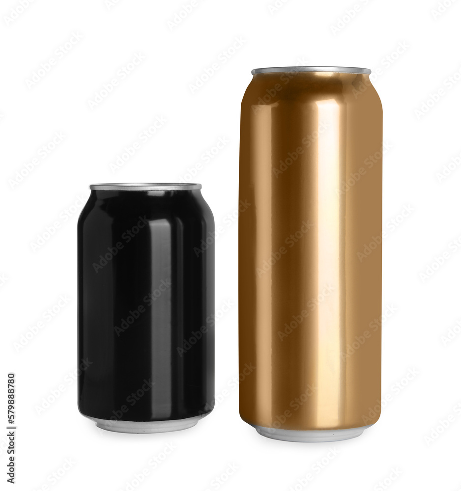 Aluminum cans with drinks on white background Aluminum cans with drinks on white background