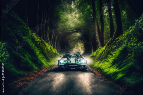 car driving through the forest, Made by AI,Artificial intelligence