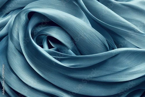 texture de tissu bleu enroulé comme une rose, drapé texturé