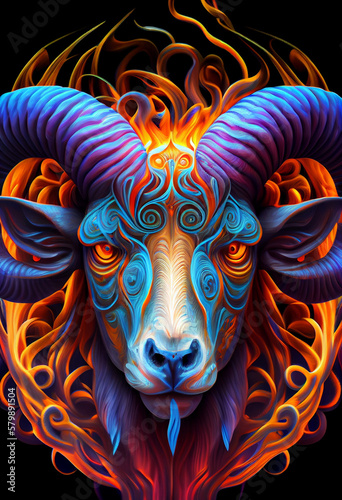 Aries zodiac astrology horoscope illustrations. Psychedelic and surrealism symbol of esoteric horoscope templates for wall print, poster, shirt design, apparel, merchandise. 
