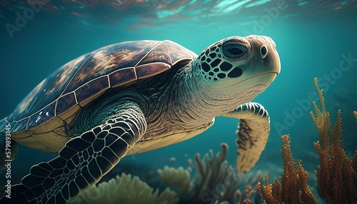 sea turtle digital art illustration, Generative AI