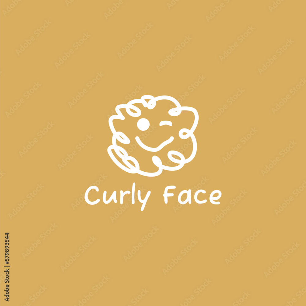Abstract emoji logo with curly shapes.