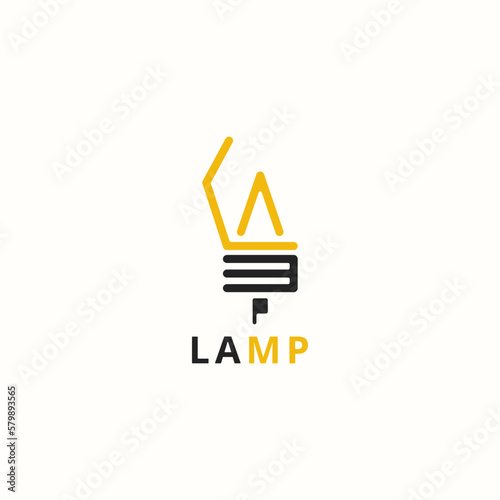 Lamp word logo forming a light bulb.