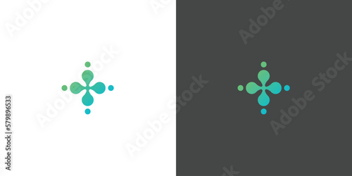 Modern clover health logo design illustration. Silhouette combination of clover shamrock plus medical health. Minimalist modern design suitable for web and app icons.