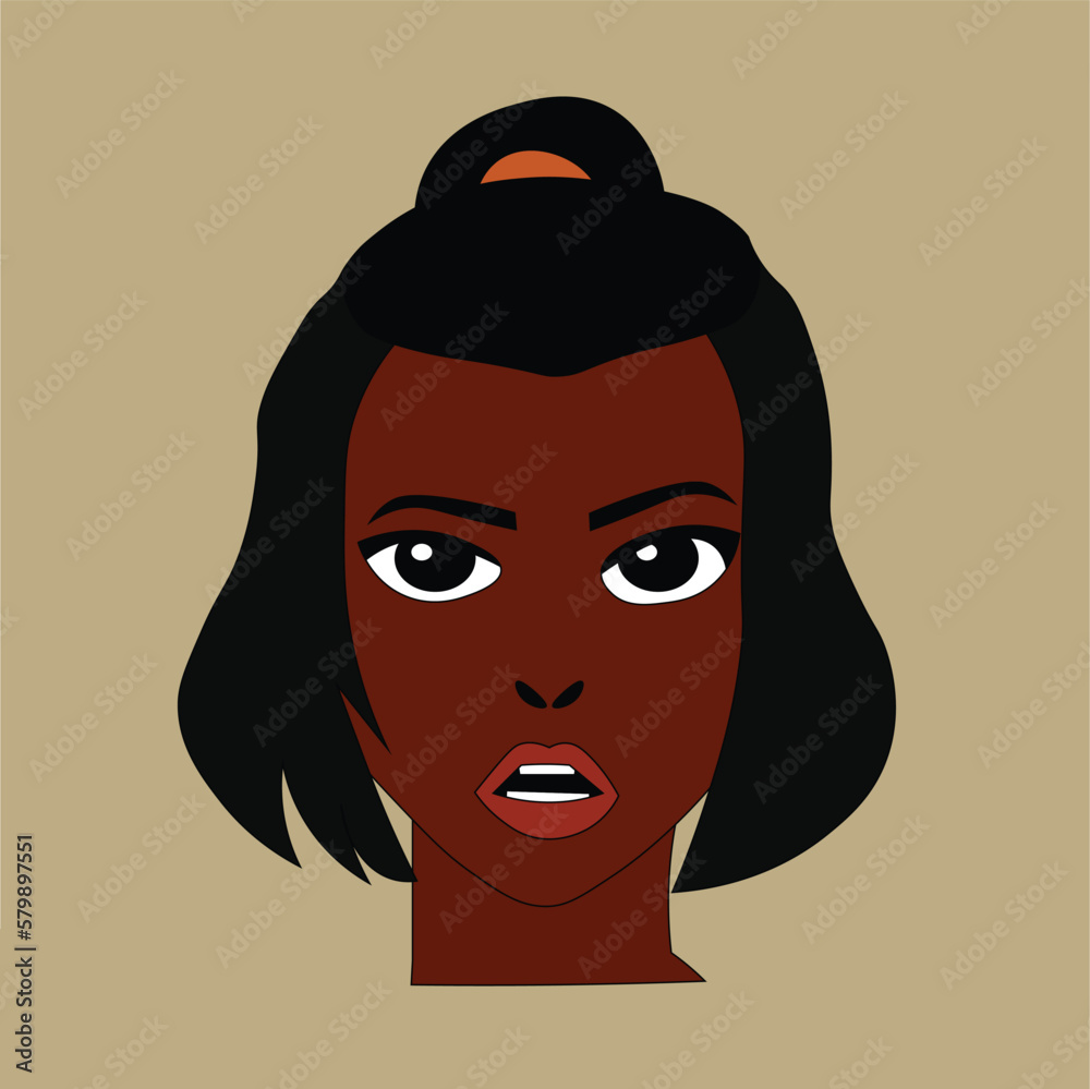 Modern black girl shocked in elegant vector portrait
Modern black girl shocked in elegant vector portrait