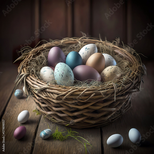 Basket of painted eggs