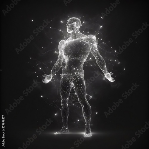 frame hologram constellation of a man, a man, body, generated in AI