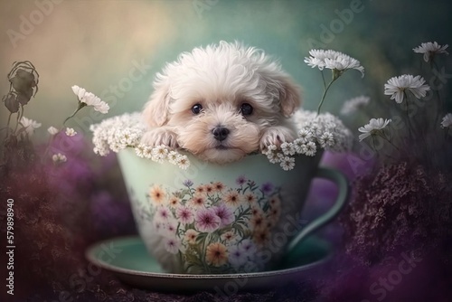 Adorable Puppy in a Teacup. Ai generative.