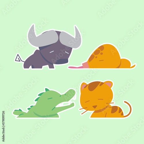 Cute wild animals set including wildebeest  anteaters  crocodiles and cats. Safari jungle animals vector. Woodland animal illustration.