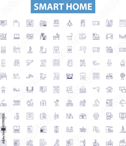 Smart home line icons, signs set. Smart, Home, Automation, Automated, Connected, IoT, Network, Security, Remote outline vector illustrations.