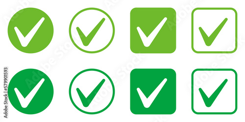 黄緑 緑色 チェックマーク 記号 ベクター アイコン セット 正しい