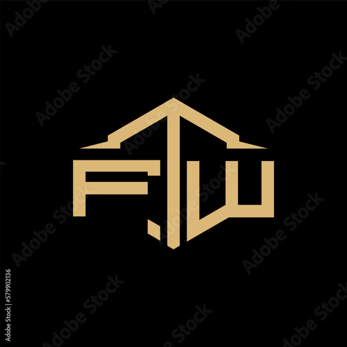 FTW Letter Logo Design Vector. FTW monogram polygon building shape cut Logo.
 photo