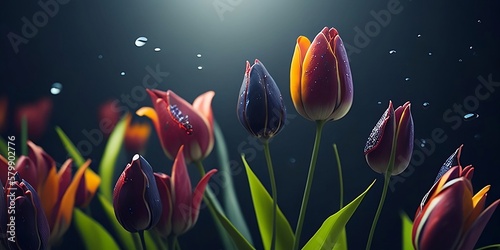 Tulip bouquet, floral background, spring holiday, spring day. generative ai 