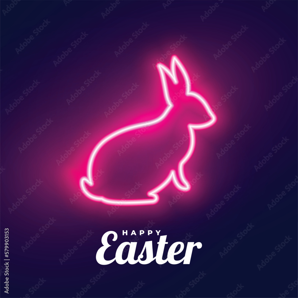 Fototapeta premium happy easter day celebration card with neon style rabbit shape
