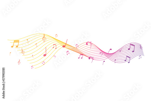 colorful musical notes background in pentagram style