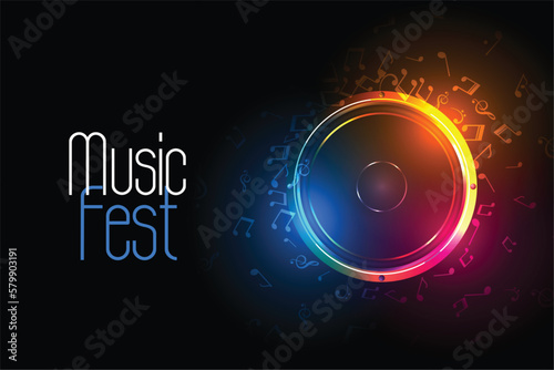 colorful sound speaker with sound notes for musical fest background