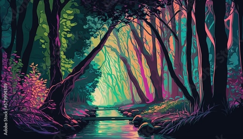 Illustration of an Afternoon in the Forest: Beauty and Serenity, Generative AI