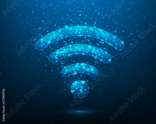 wifi internet communication digital technology on blue background. high wifi network symbol dot and line. vector illustration fantastic hi-tech technology.