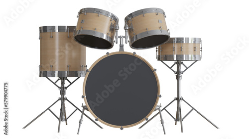 Sticker drum and drumsticks set isolate on white background.