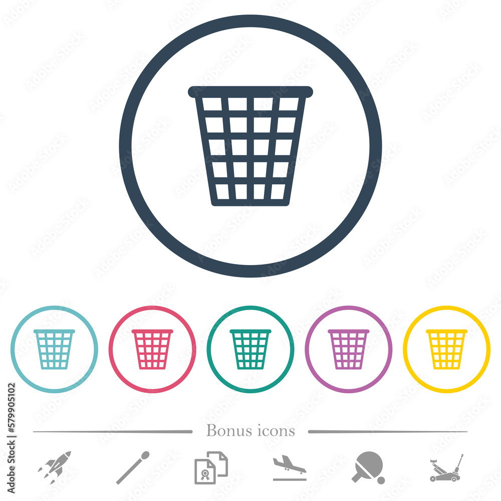 Single empty wide trash outline flat color icons in round outlines Single empty wide trash outline flat color icons in round outlines