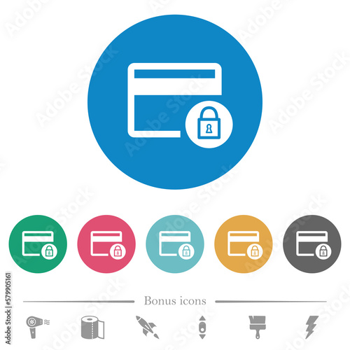 Lock credit card transactions flat round icons