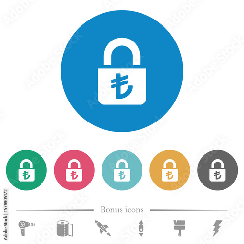 Locked lira flat round icons