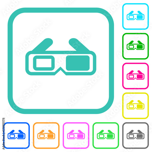 Retro 3D glasses vivid colored flat icons