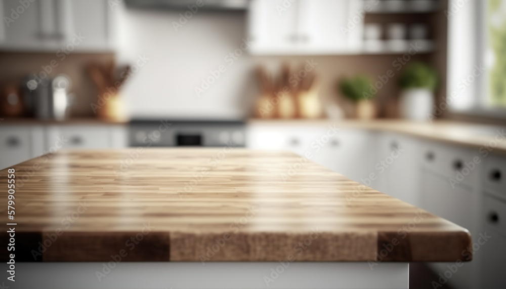 Wooden Board Empty Table Top on White Kitchen, Empty Table Board Created With Generative Ai Technology Wooden Board Empty Table Top on White Kitchen, Empty Table Board Created With Generative Ai Technology