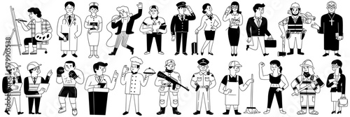 Fotografiet Cute character doodle illustration of various and different jobs and occupations