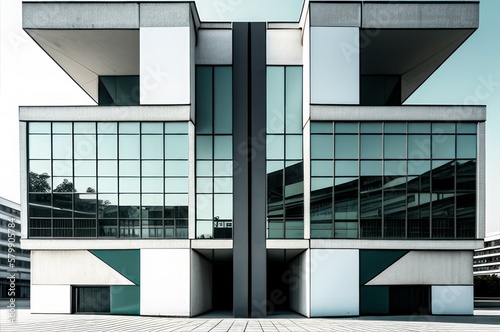 modern mirrored office building in the city with design concept, generative ai