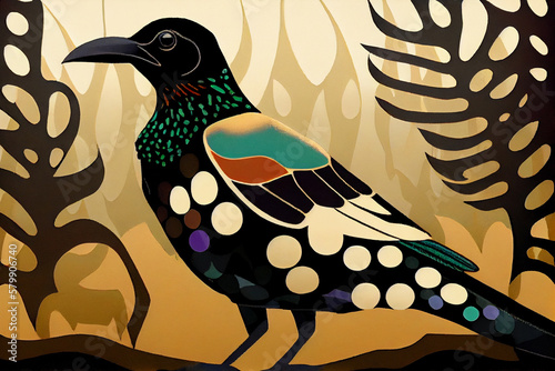 Illustration of a magpie in an North American indegnous style. Generative AI.
